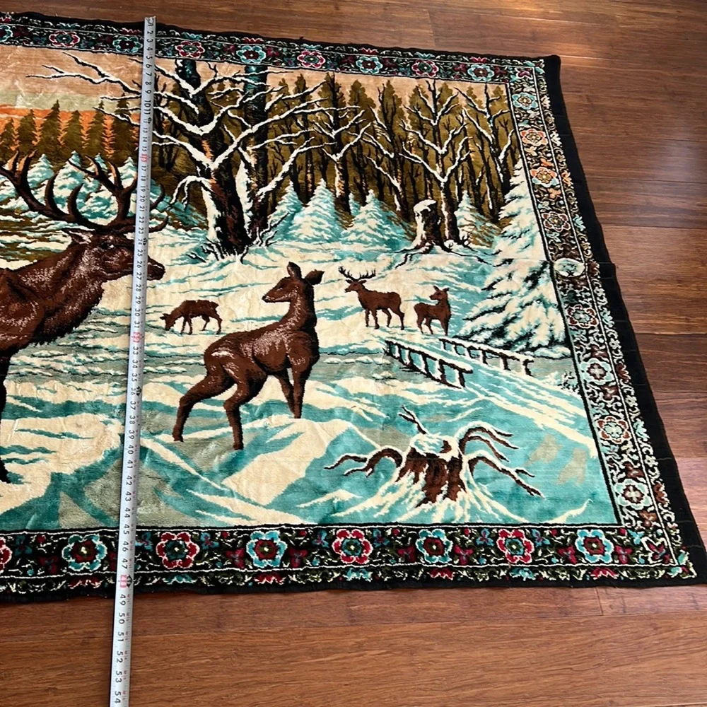 Tapestry Deer Winter Scene Wall Hanging Carpet‎ Size 75 X49